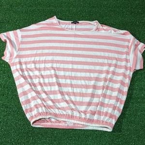Lane Bryant size 14/16 women's heather gray and coral striped elastic bottom top